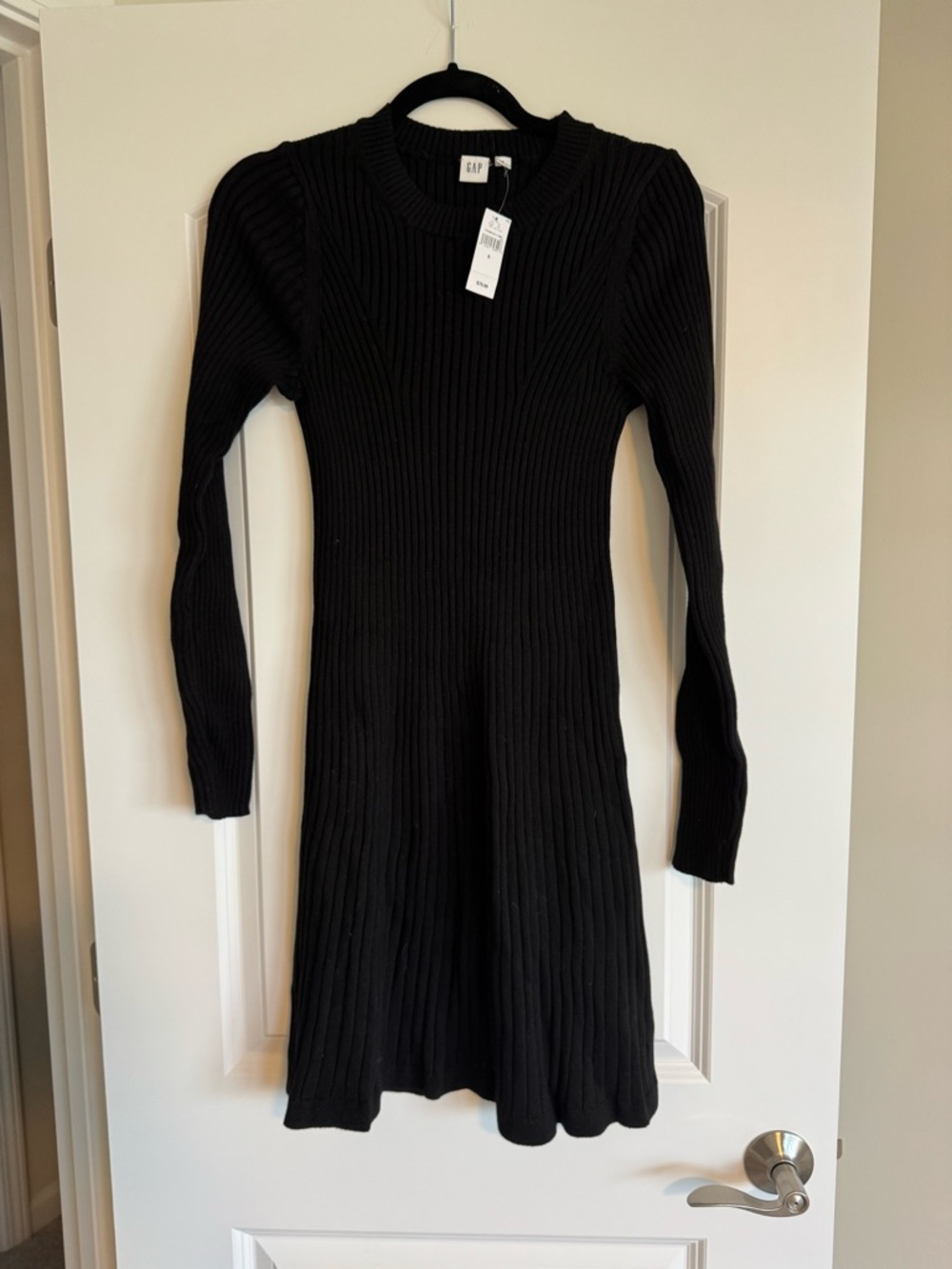 GAP Black Ribbed Crew Neck Long Sleeve Sweater Dress